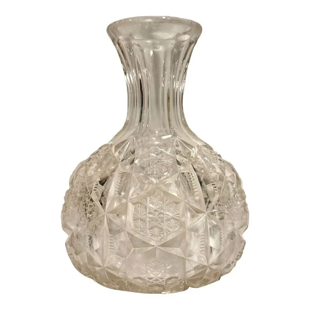 Vintage American Pressed Glass Decanter Star Pattern Wine Water Carafe